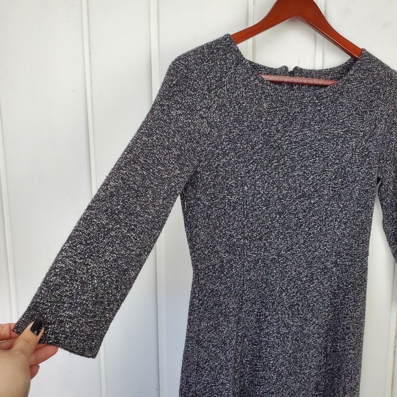 Talbots Petites Women's SP Heathered GrayTextured 3/4 Sleeve Boatneck Midi Dress - Picture 3 of 9